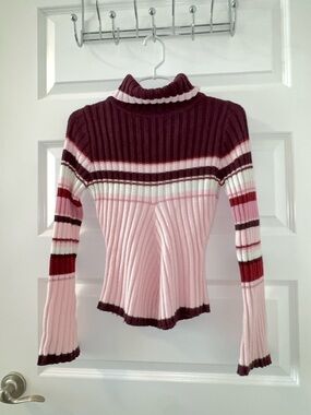 It's Our Time Pink & Burgundy Ribbed Turtleneck Sweater